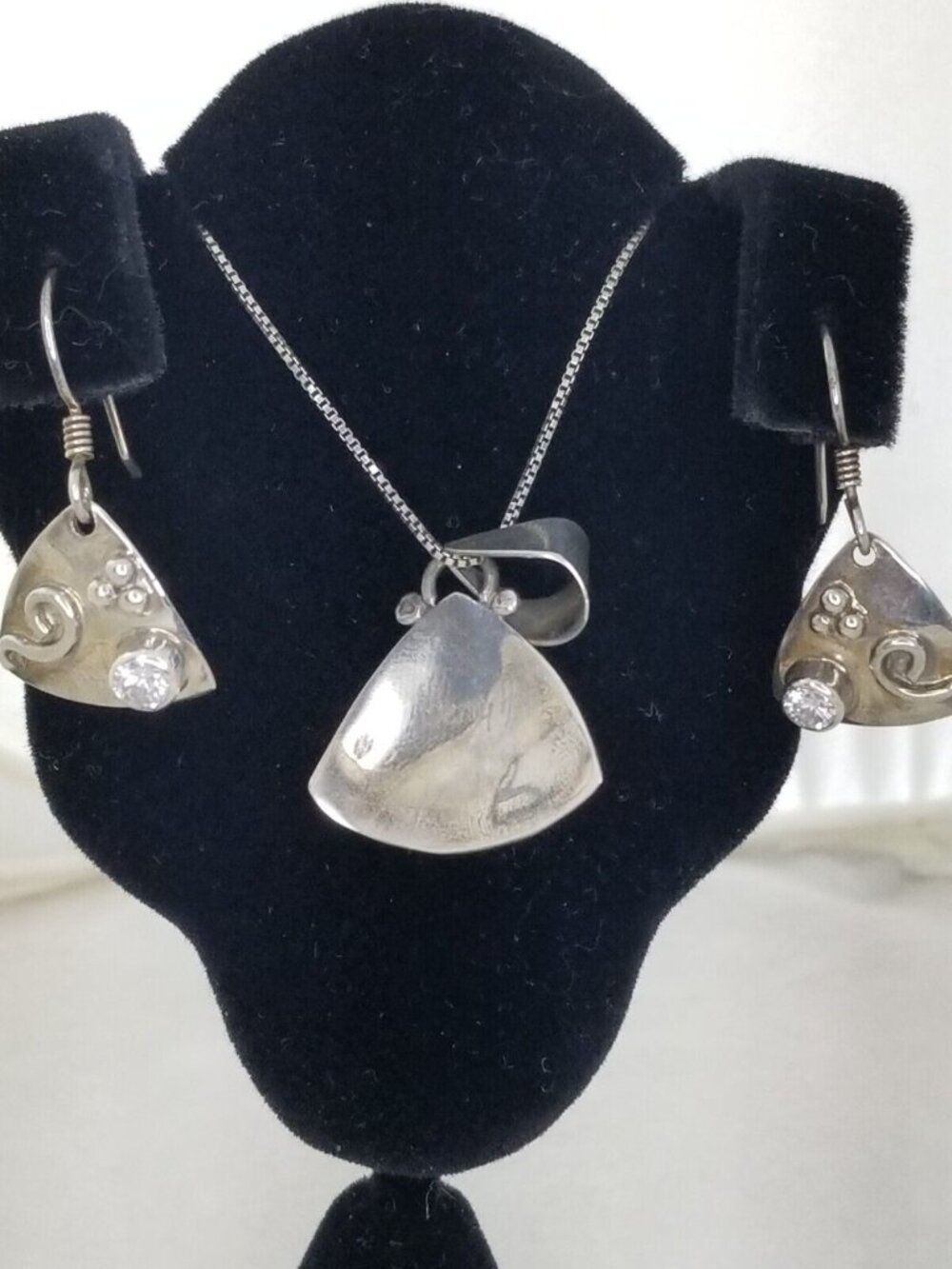 Necklace Earrings Set Round Lab Diamonds 16" Silver Chain weight 10 Gr Jewelry - Picture 16 of 16